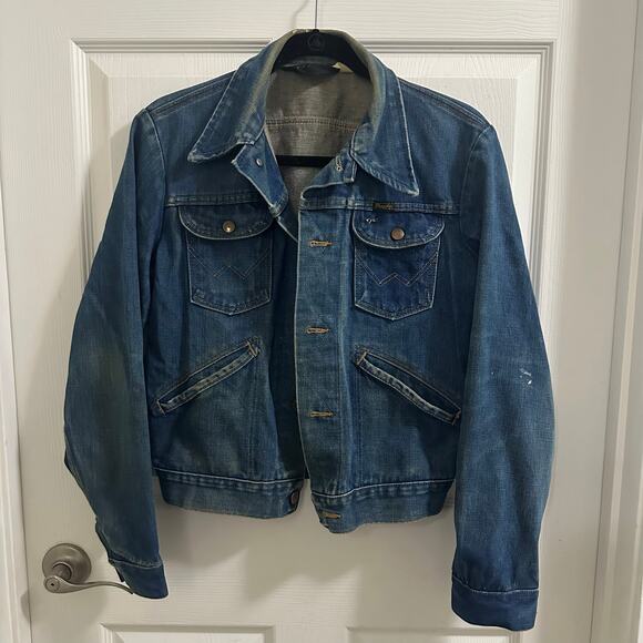 RARE Vintage Wrangler 60s 70s Faded Distressed Denim Jean Jacket Men's size 36 - Picture 1 of 16